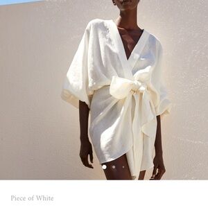 Piece of White Peony Linen Wrap Dress